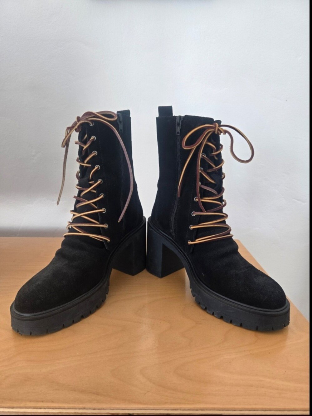 Black Suede Lace-Up Boots